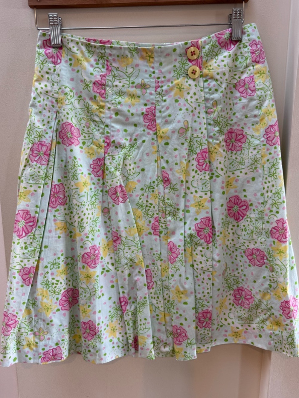Lilly Pulitzer Floral Wrap Skirt —Light blue, with pink and yellow flowers